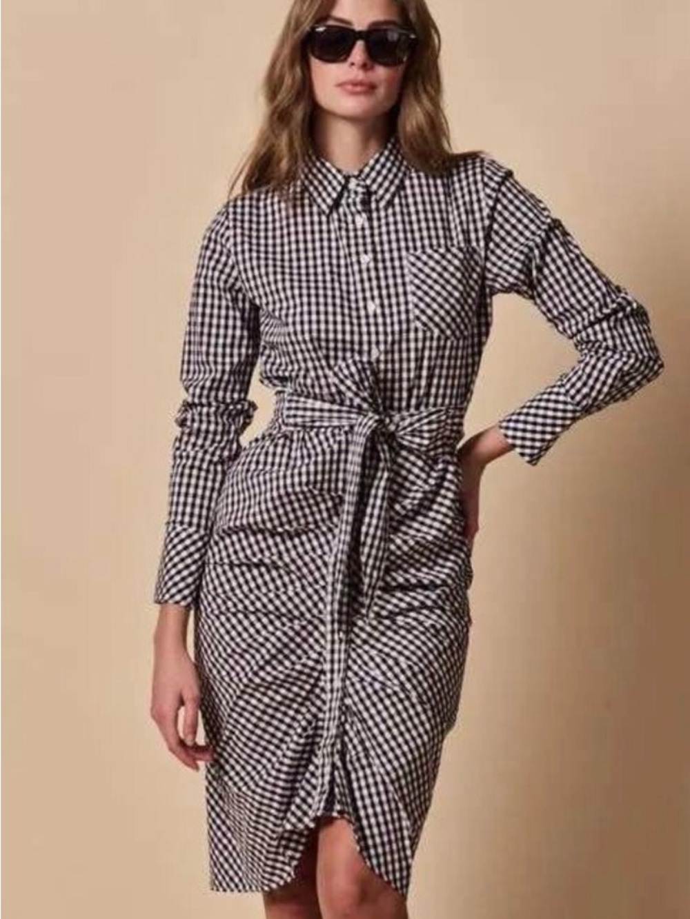 The Shirt by Rochelle Behrens Gingham Tie-Waist Shirt Dress - Black & White